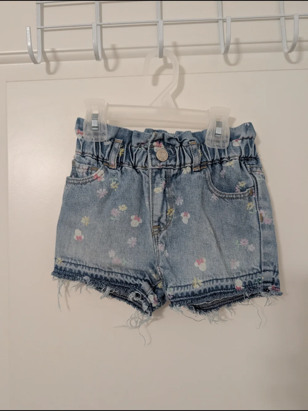 Gap Disney Minnie Mouse Floral Denim Shorts Girls 2T Paperbag Waist